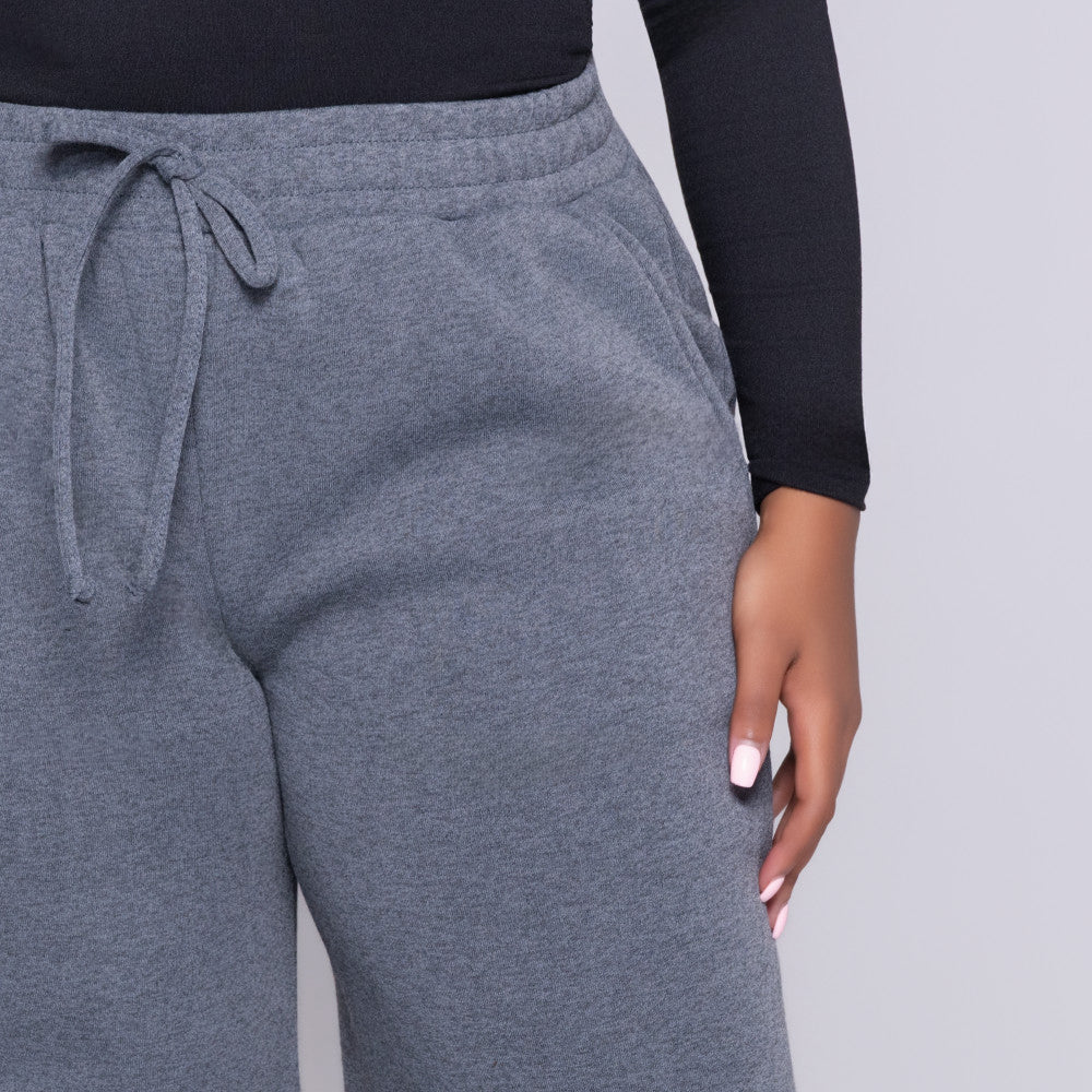 Charcoal Spun Poly Wide Leg Track Pants