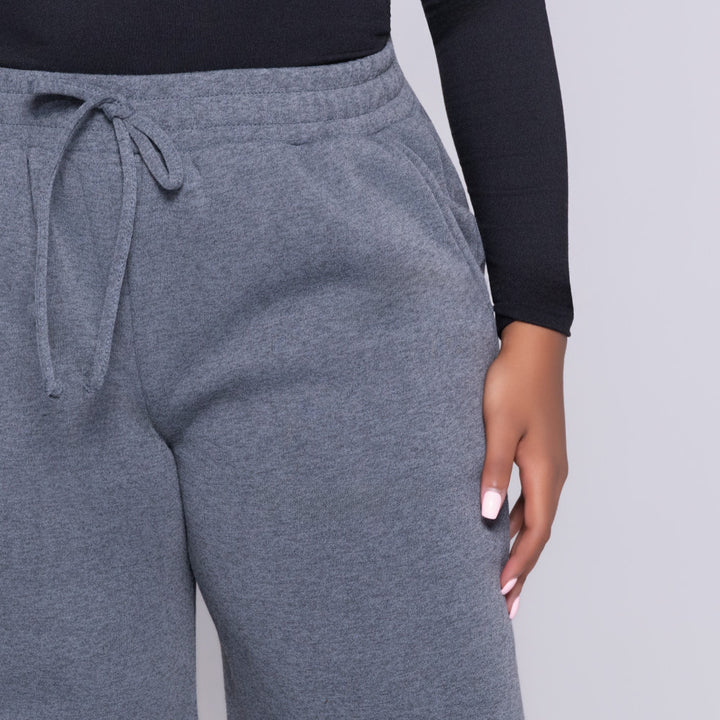 Charcoal Spun Poly Wide Leg Track Pants