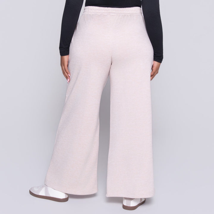 Oatmeal Spun Poly Wide Leg Track Pants