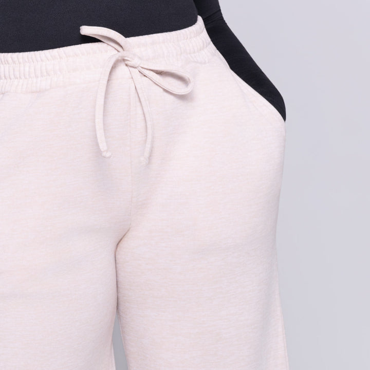 Oatmeal Spun Poly Wide Leg Track Pants