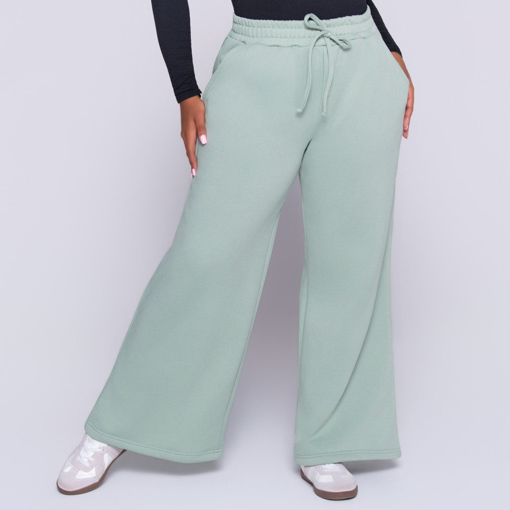 Sage Spun Poly Wide Leg Track Pants