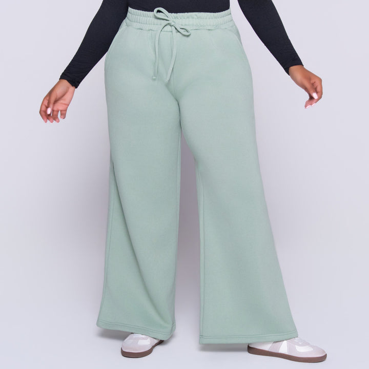 Sage Spun Poly Wide Leg Track Pants