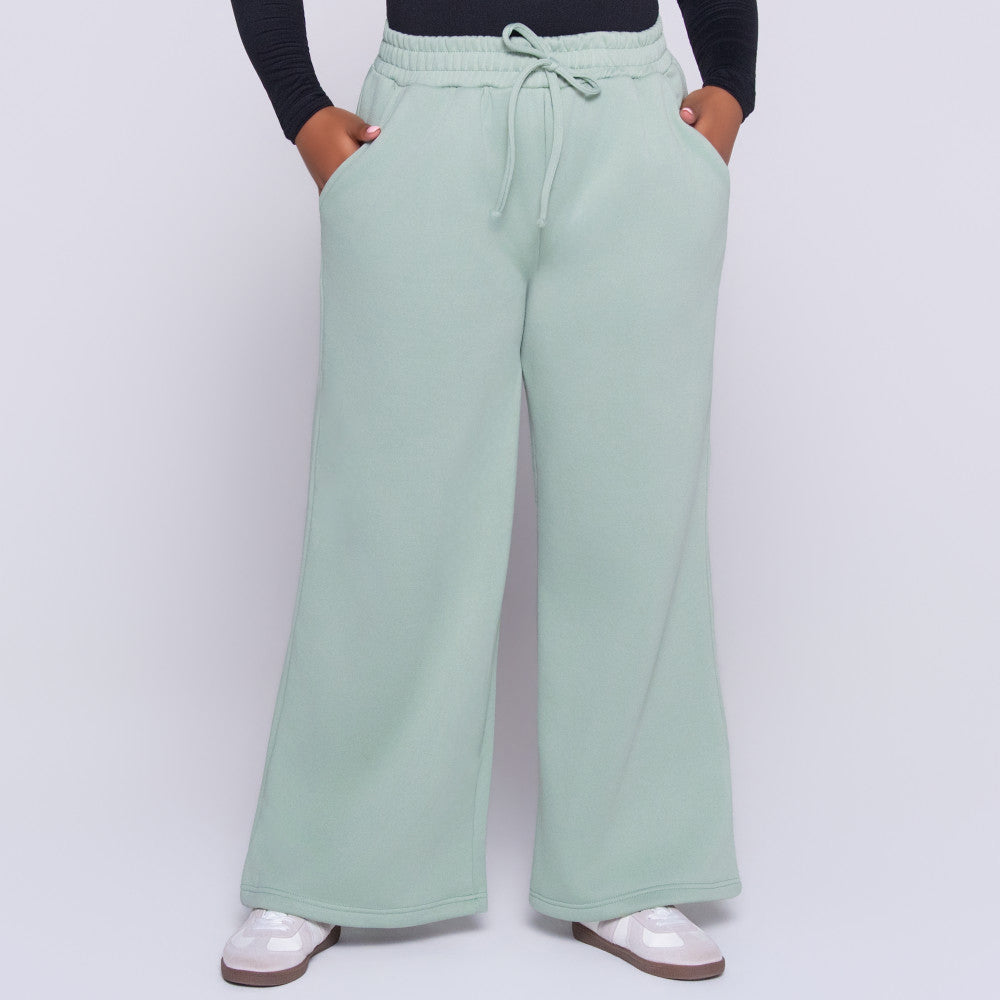 Sage Spun Poly Wide Leg Track Pants