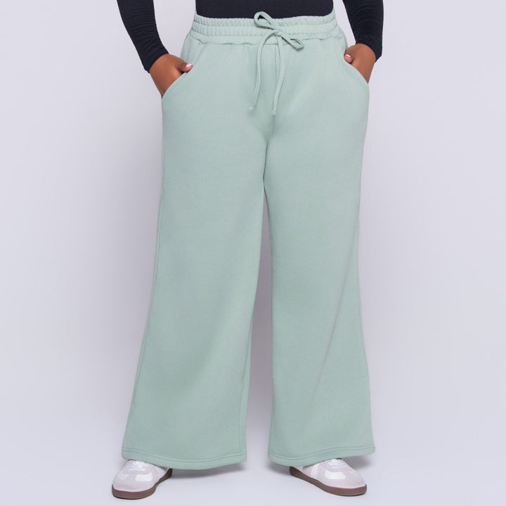 Sage Spun Poly Wide Leg Track Pants