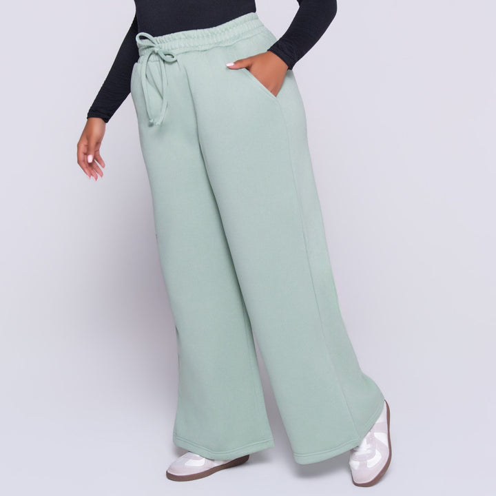 Sage Spun Poly Wide Leg Track Pants