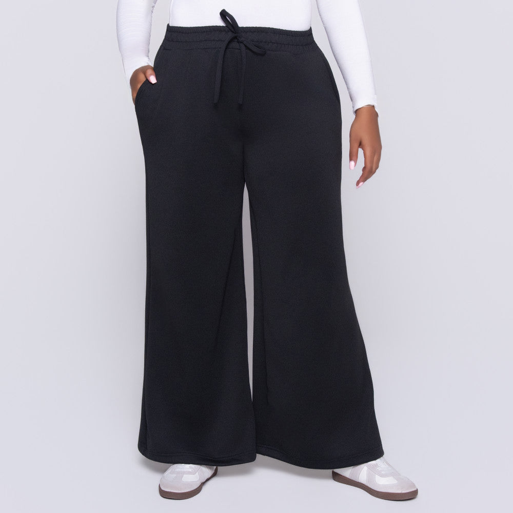 Black Scuba Modal Wide Leg Pants