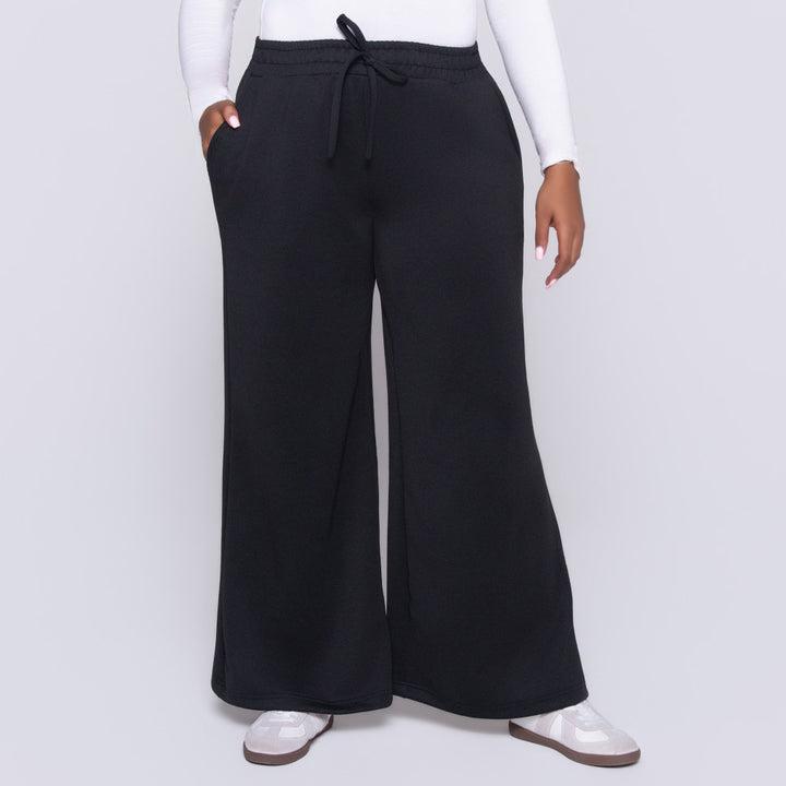 Black Scuba Modal Wide Leg Pants