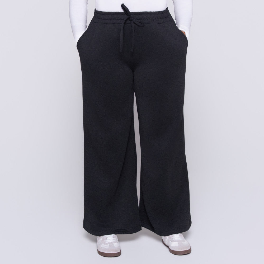 Black Scuba Modal Wide Leg Pants