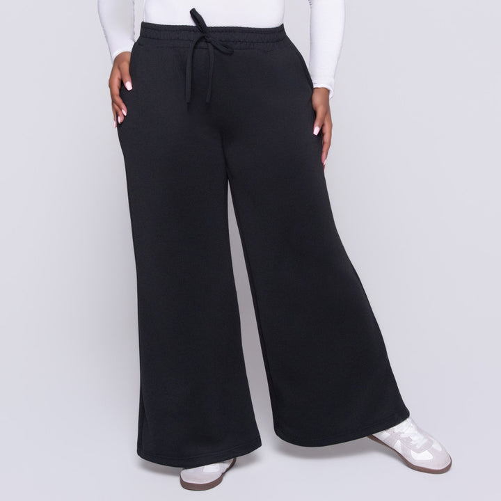 Black Scuba Modal Wide Leg Pants