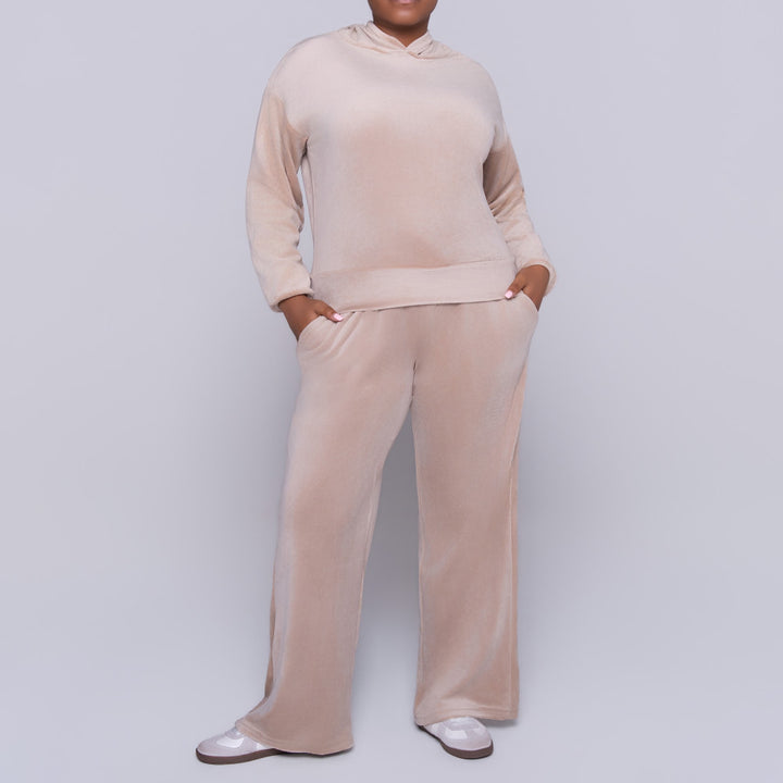 Stone Velour Hooded Tracksuit Set