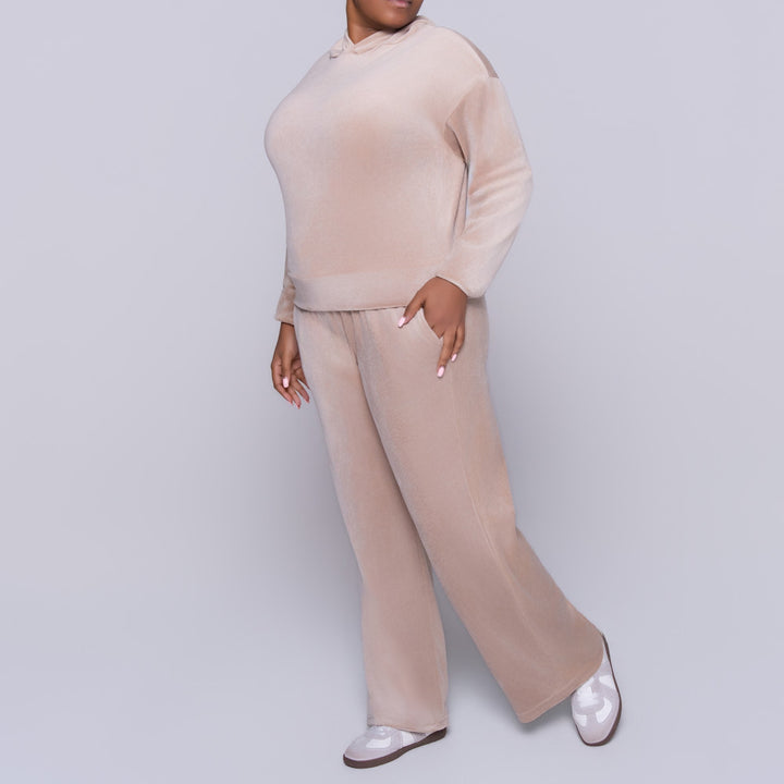 Stone Velour Hooded Tracksuit Set