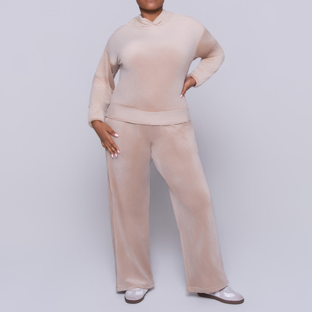 Stone Velour Hooded Tracksuit Set