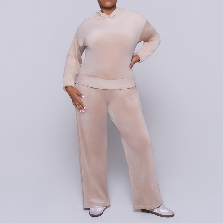 Stone Velour Hooded Tracksuit Set