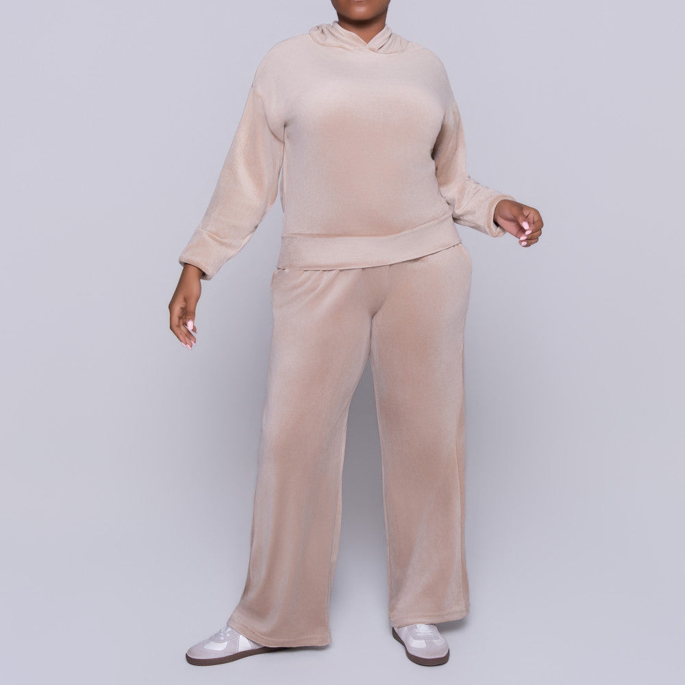 Stone Velour Hooded Tracksuit Set