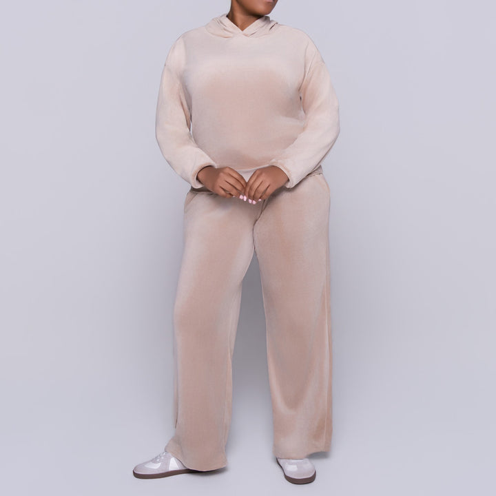 Stone Velour Hooded Tracksuit Set