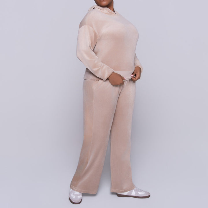 Stone Velour Hooded Tracksuit Set