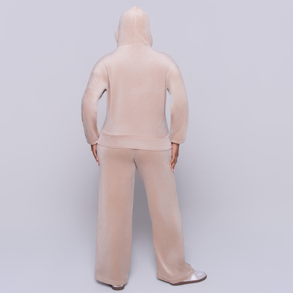 Stone Velour Hooded Tracksuit Set