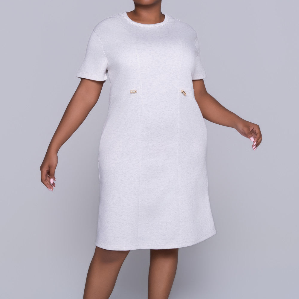 Oatmeal Short Sleeve Scuba Modal Dress