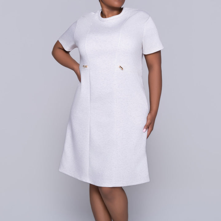 Oatmeal Short Sleeve Scuba Modal Dress