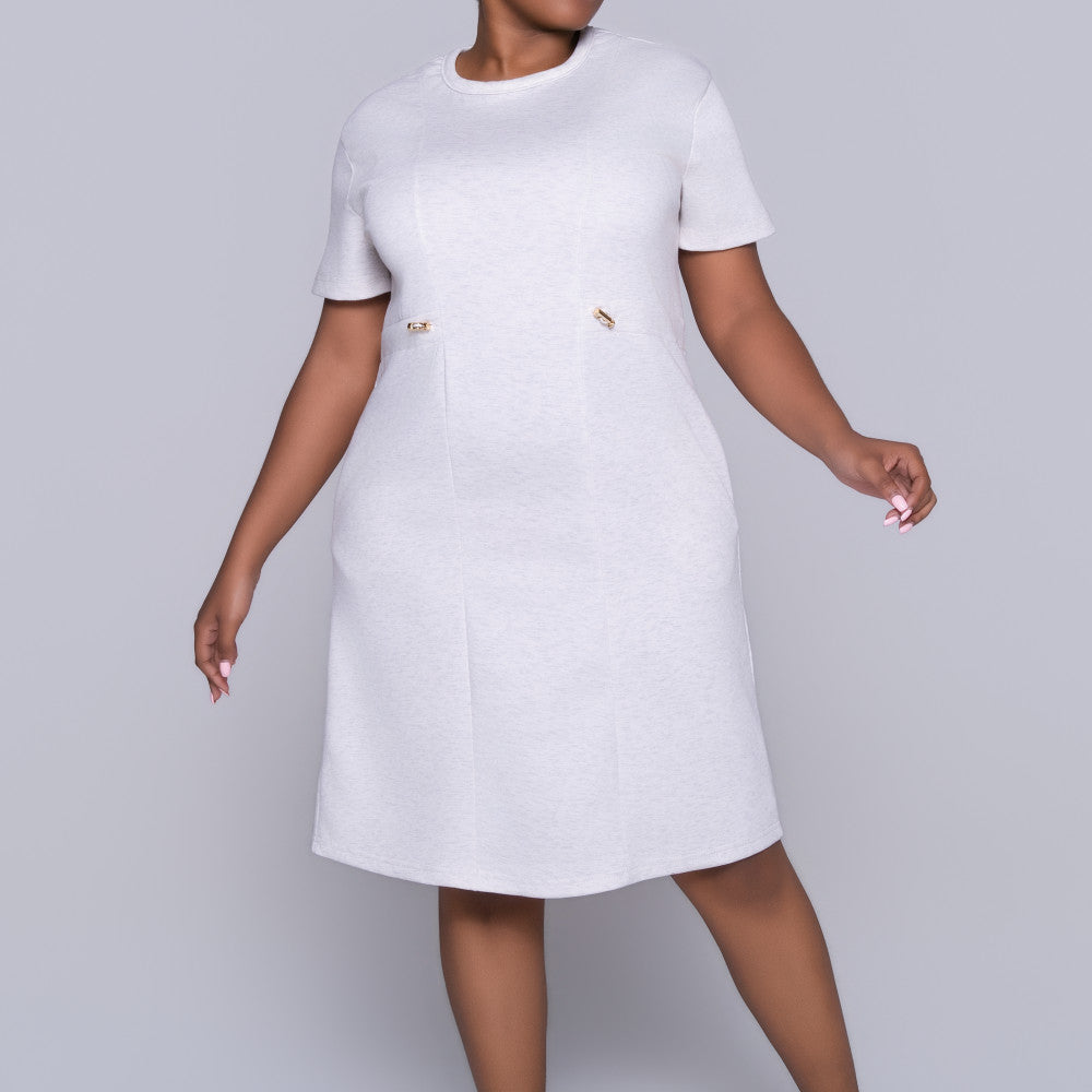 Oatmeal Short Sleeve Scuba Modal Dress