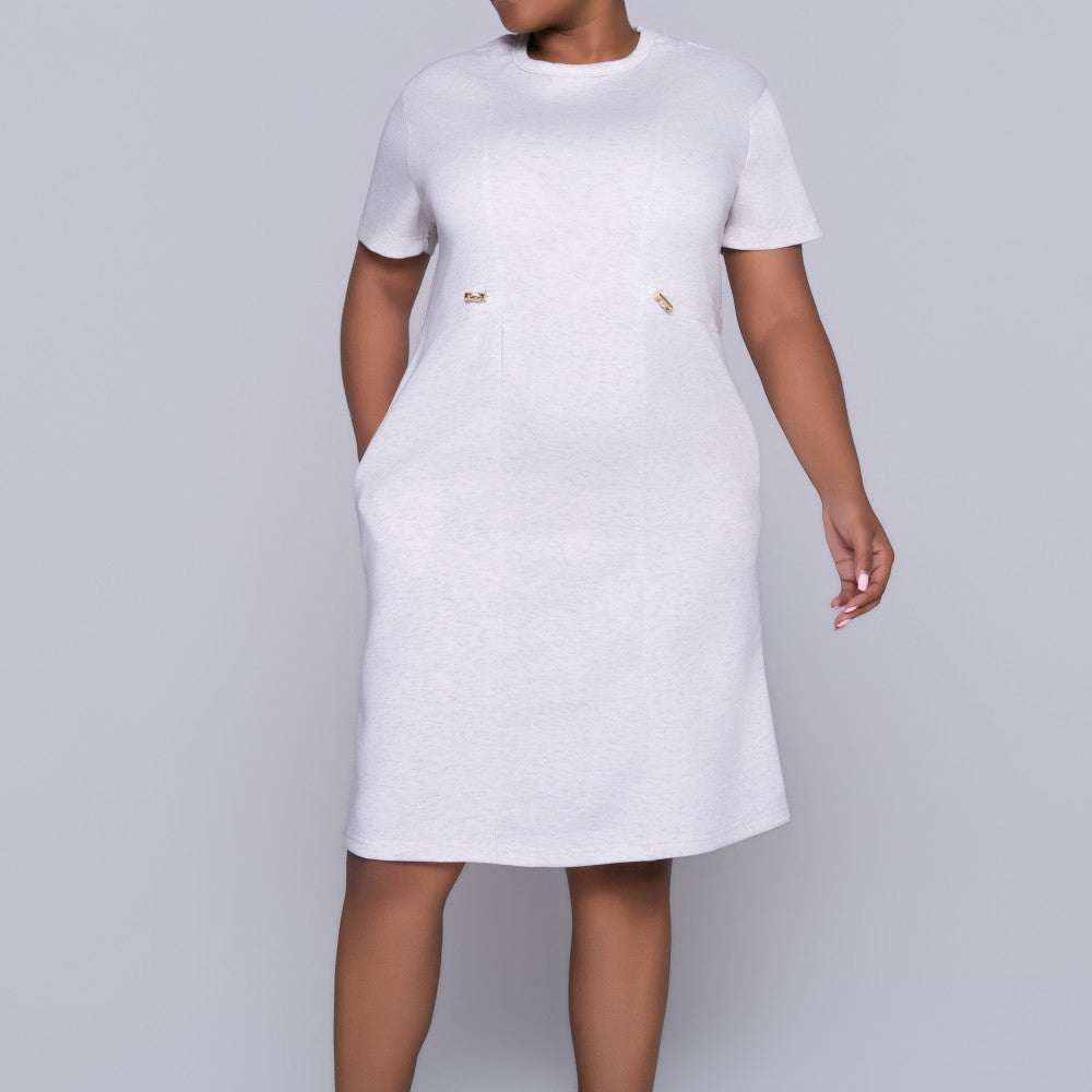 Oatmeal Short Sleeve Scuba Modal Dress