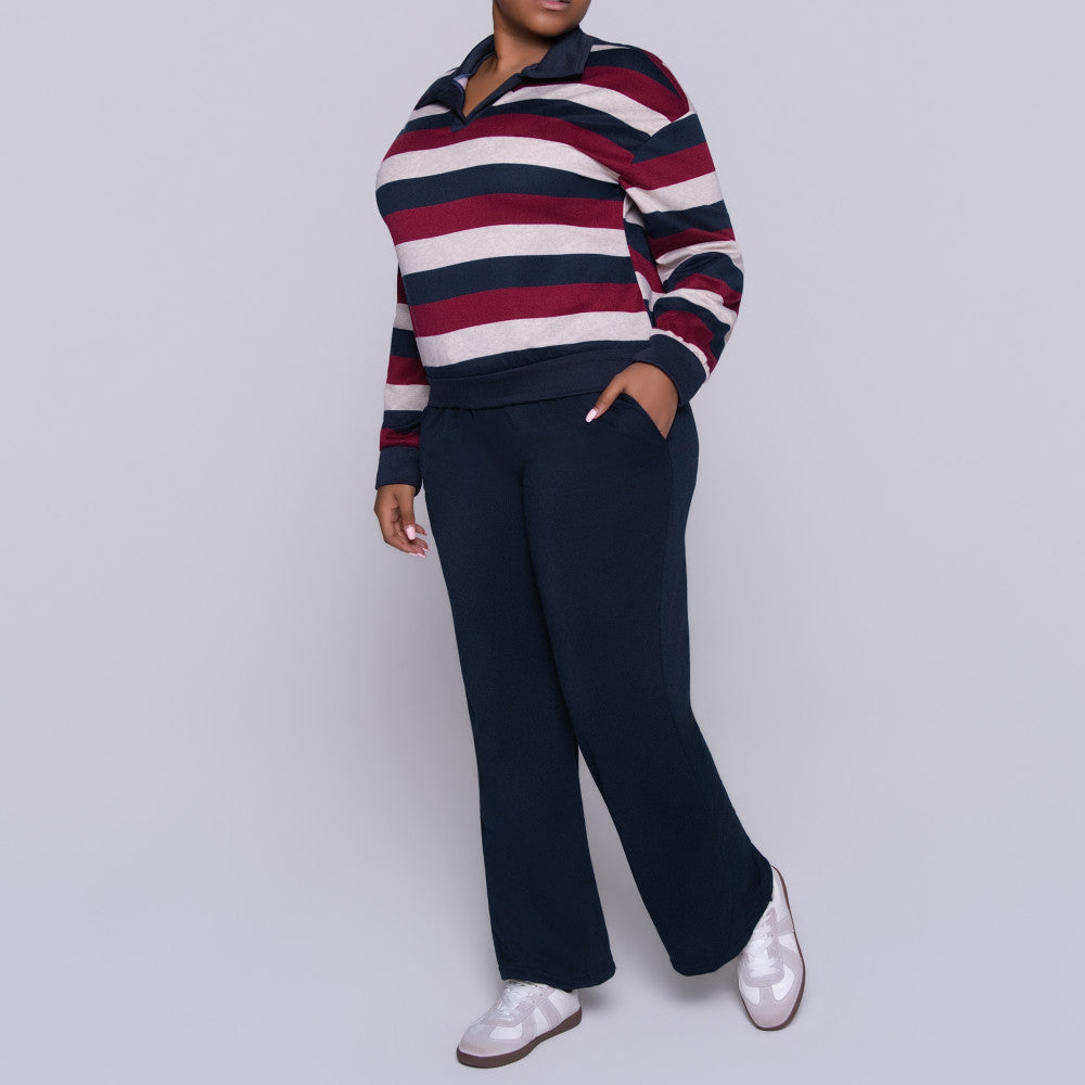 Navy Long Sleeve Striped Tracksuit Set
