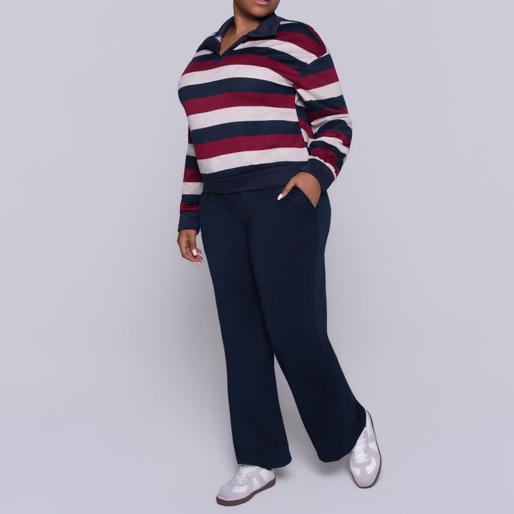Navy Long Sleeve Striped Tracksuit Set