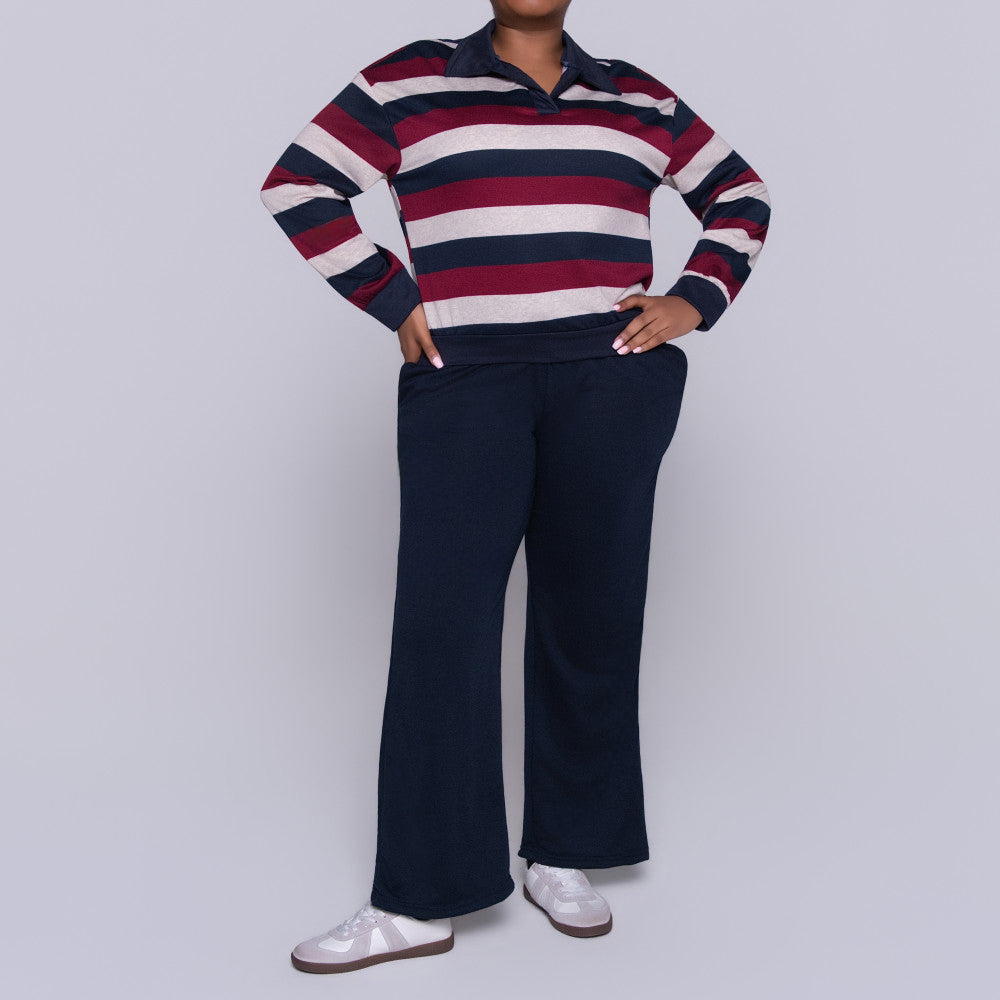 Navy Long Sleeve Striped Tracksuit Set