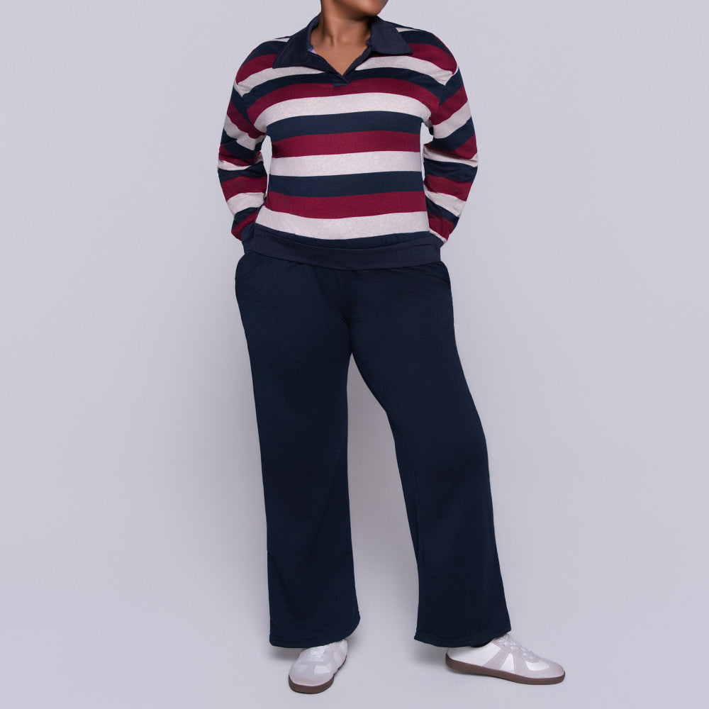 Navy Long Sleeve Striped Tracksuit Set