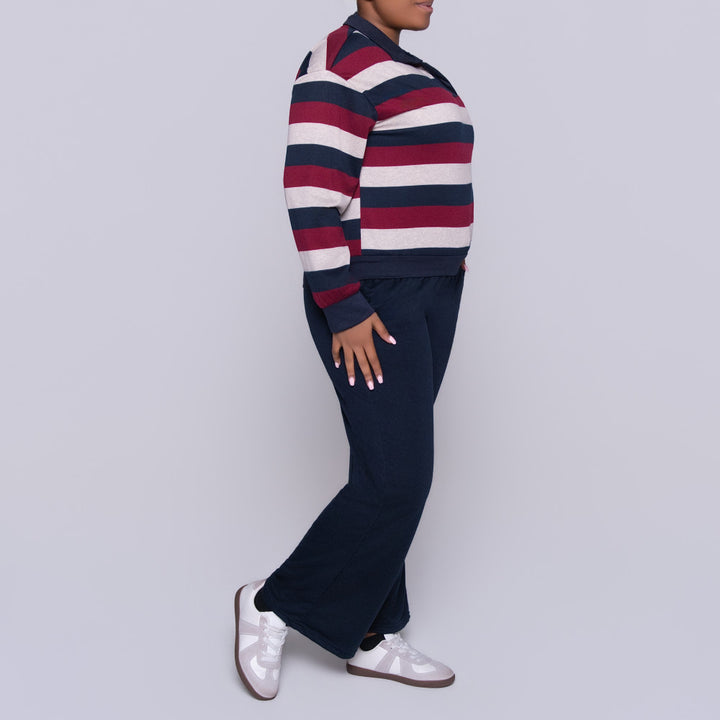 Navy Long Sleeve Striped Tracksuit Set
