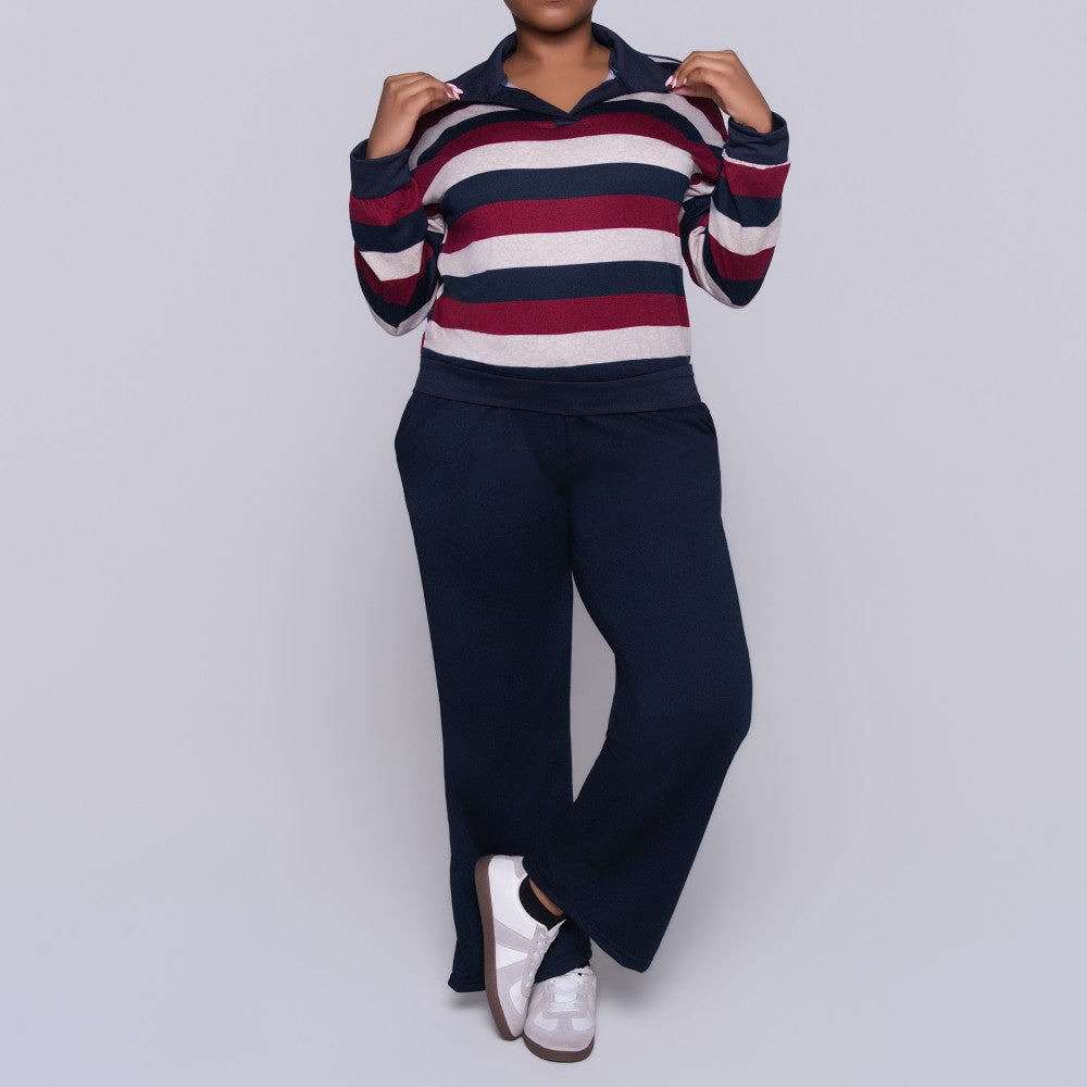 Navy Long Sleeve Striped Tracksuit Set