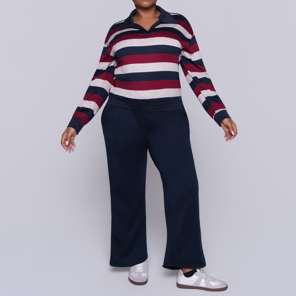Navy Long Sleeve Striped Tracksuit Set