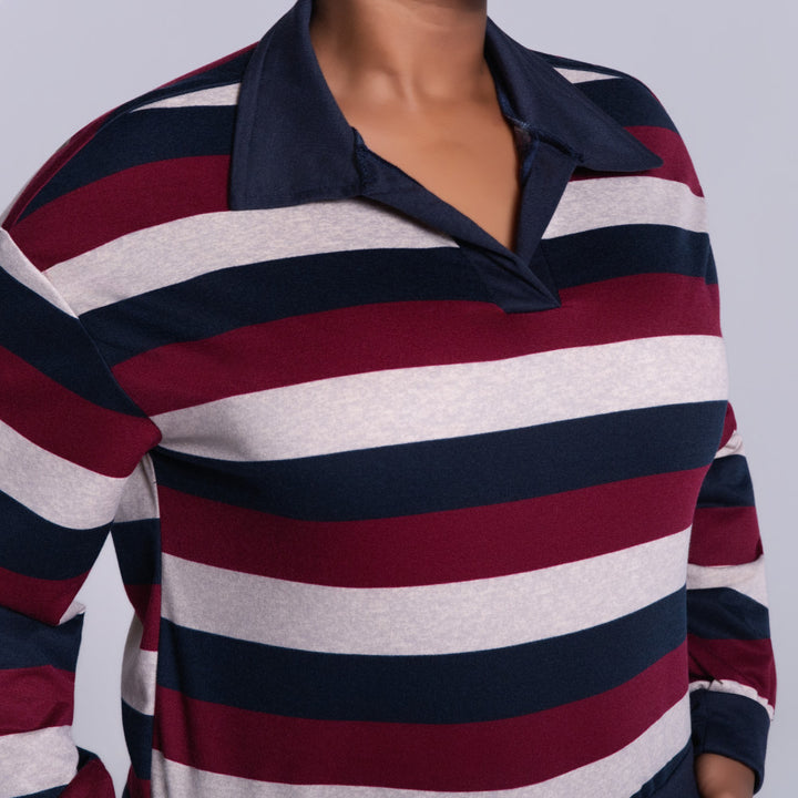 Navy Long Sleeve Striped Tracksuit Set