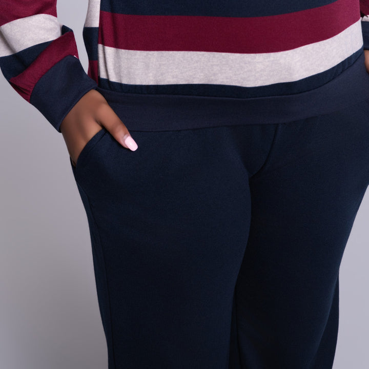 Navy Long Sleeve Striped Tracksuit Set