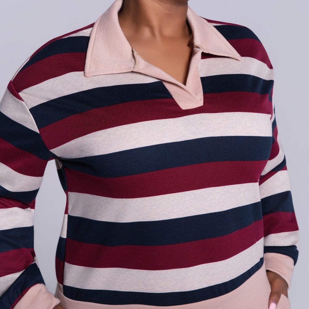 Stone Long Sleeve Striped Tracksuit Set