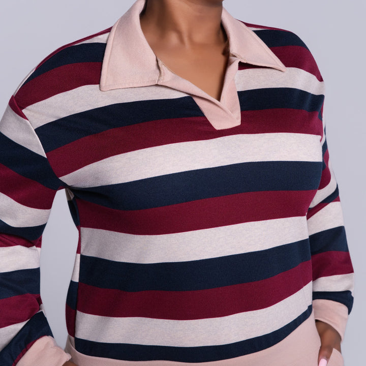 Stone Long Sleeve Striped Tracksuit Set