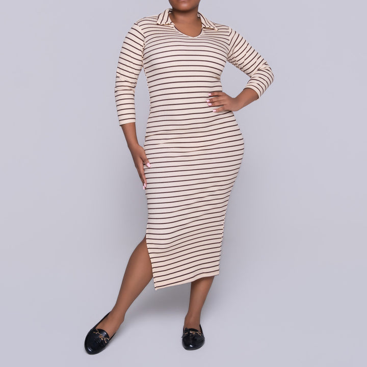 Stone/Black Rib Striped Dress