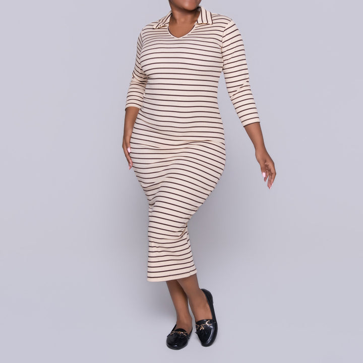 Stone/Choc Rib Striped Dress