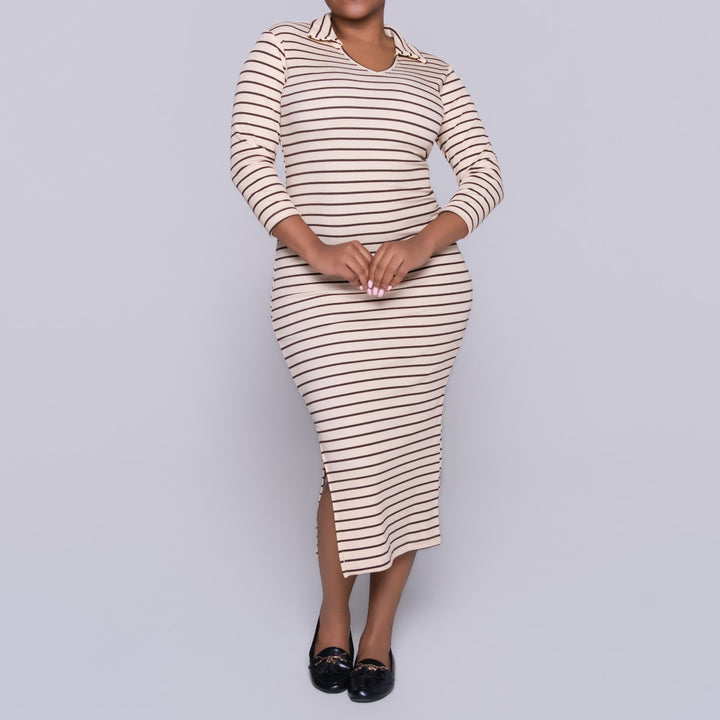 Stone/Black Rib Striped Dress