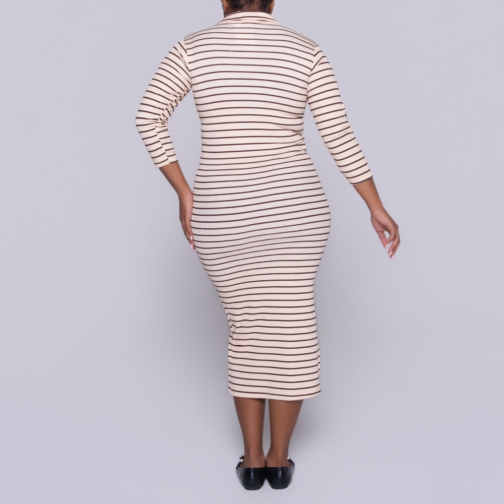 Stone/Black Rib Striped Dress