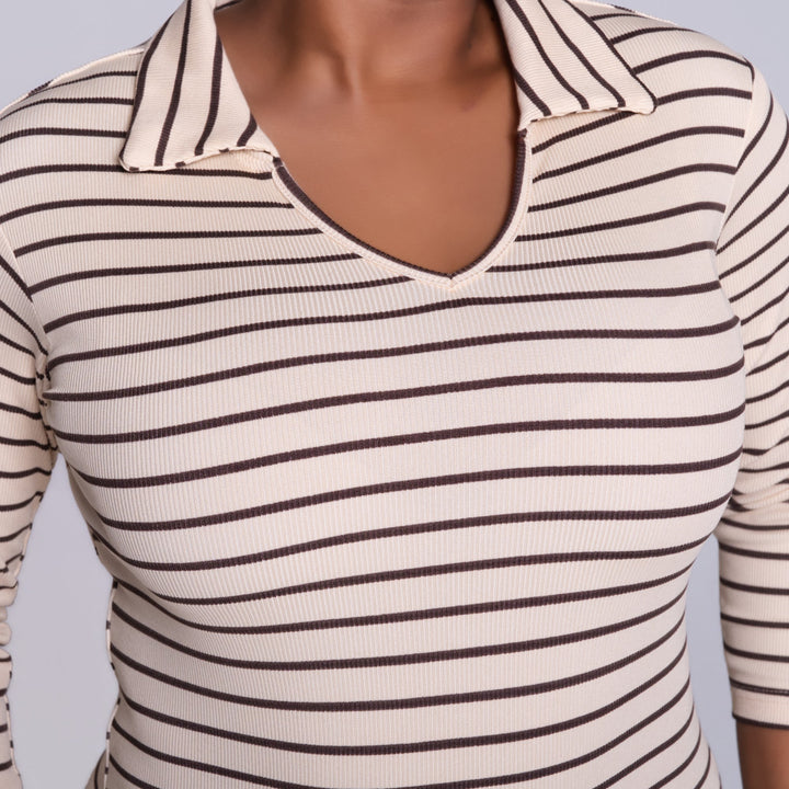 Stone/Black Rib Striped Dress