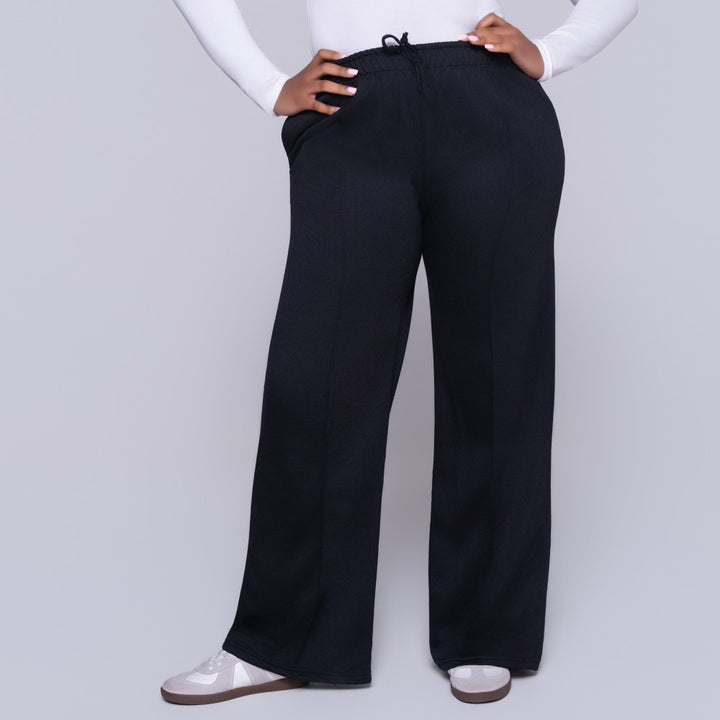 Black Wide Leg Poly Terry Track Pants