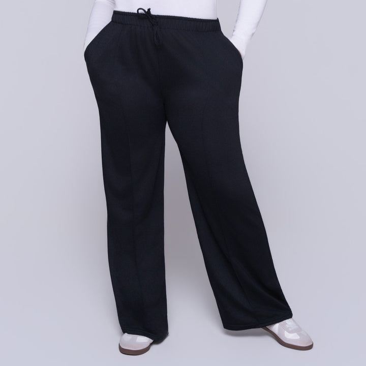 Black Wide Leg Poly Terry Track Pants