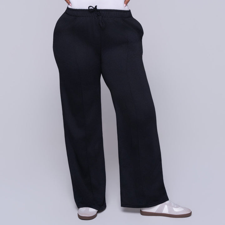 Black Wide Leg Poly Terry Track Pants