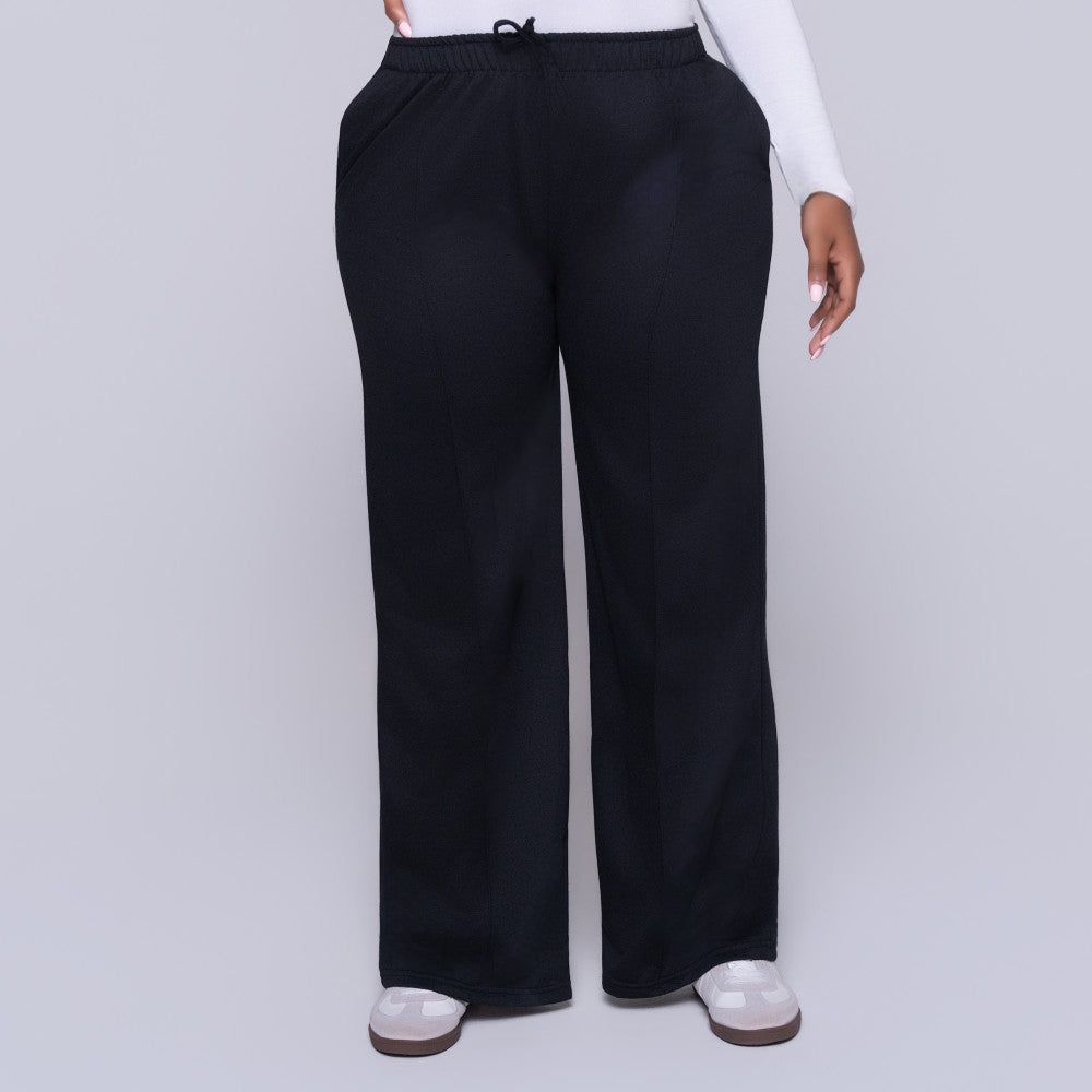 Black Wide Leg Poly Terry Track Pants