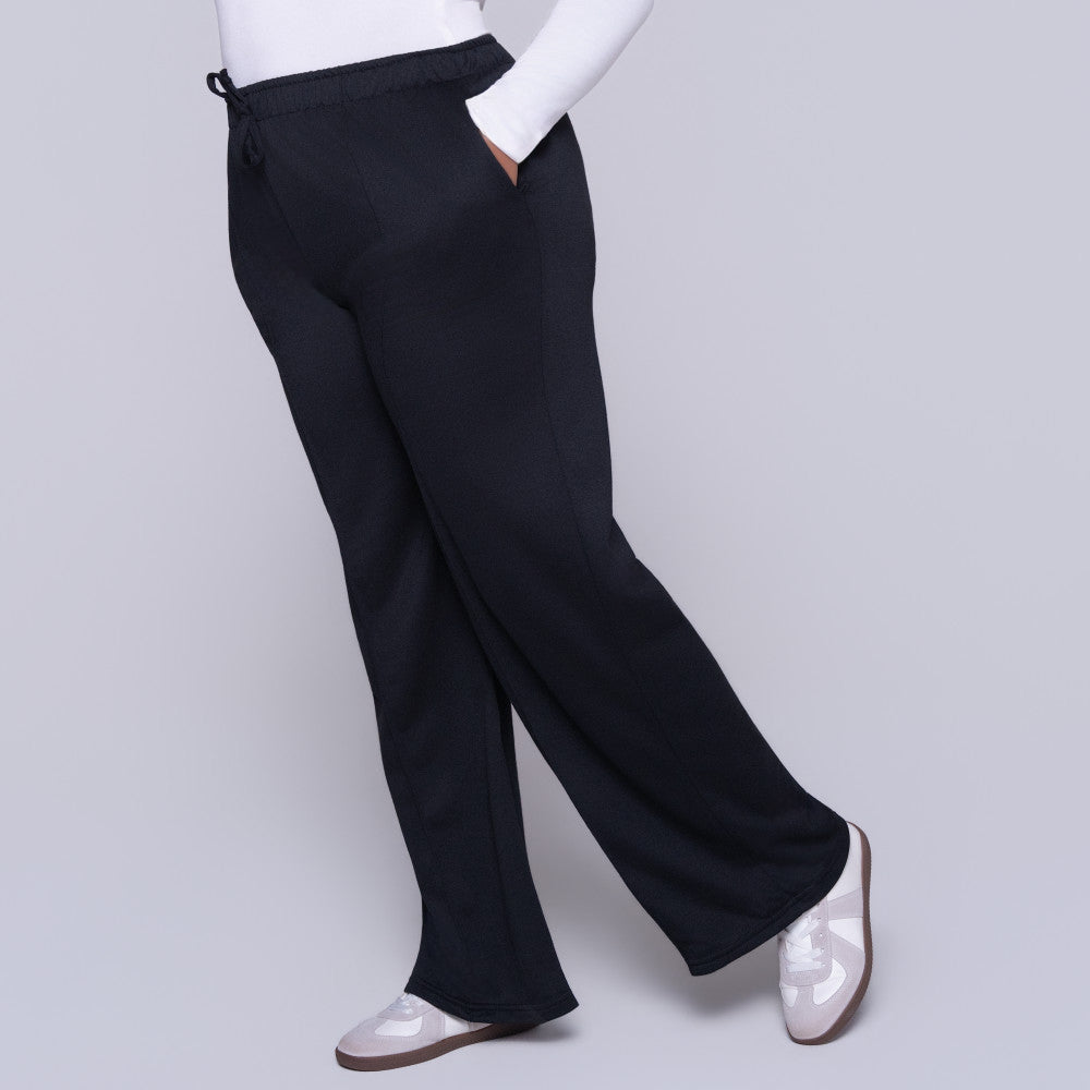 Black Wide Leg Poly Terry Track Pants