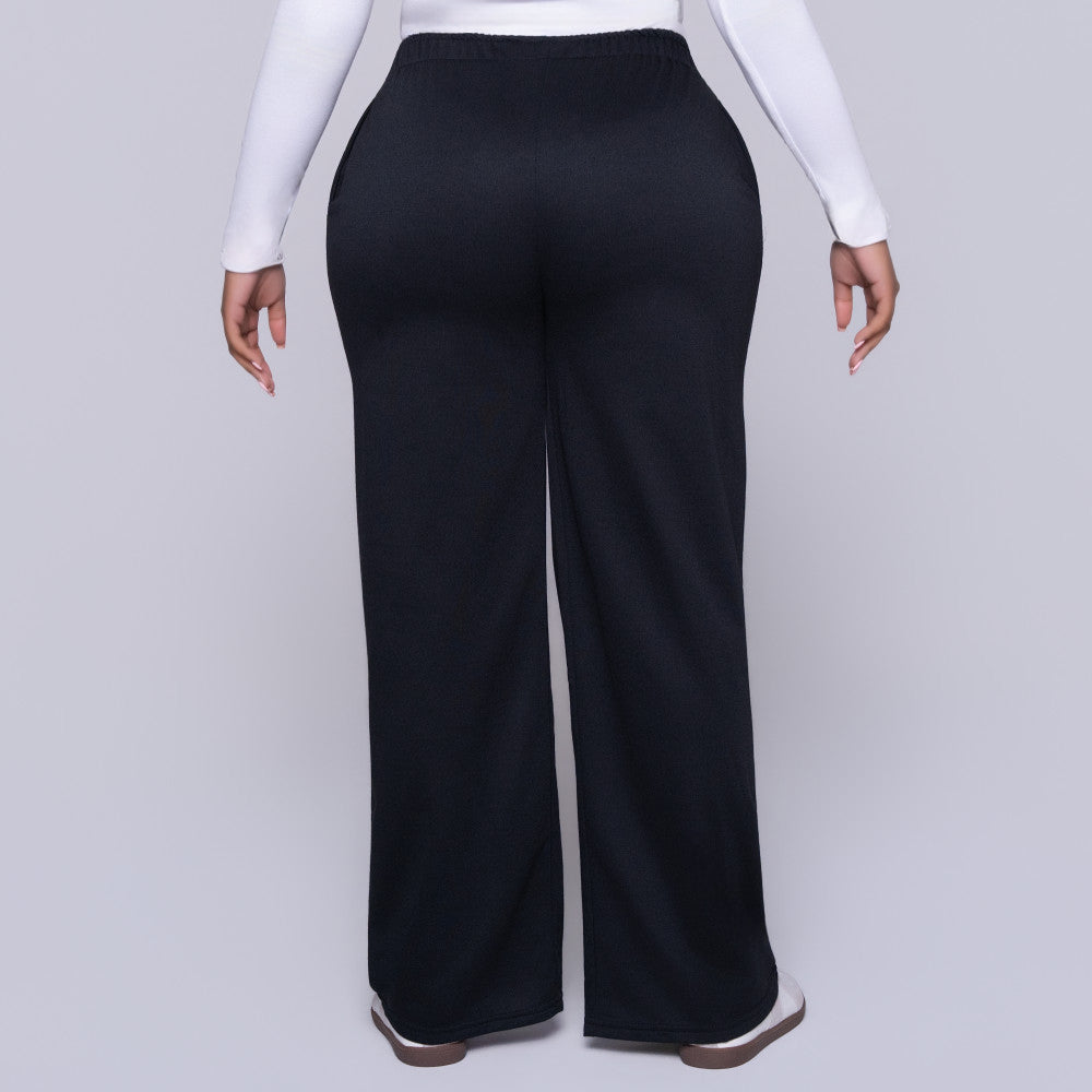 Black Wide Leg Poly Terry Track Pants