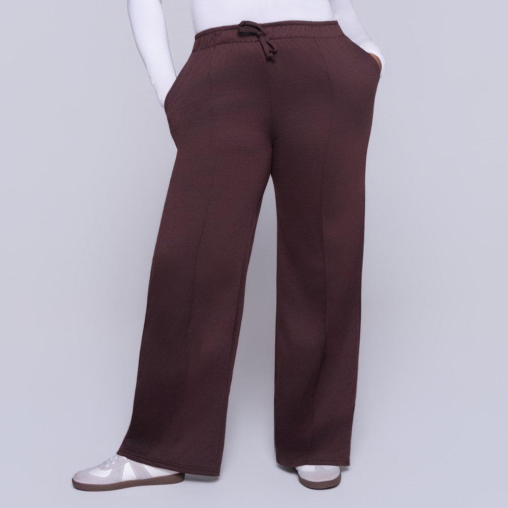Chocolate Wide Leg Poly Terry Track Pants