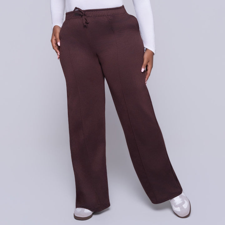 Chocolate Wide Leg Poly Terry Track Pants