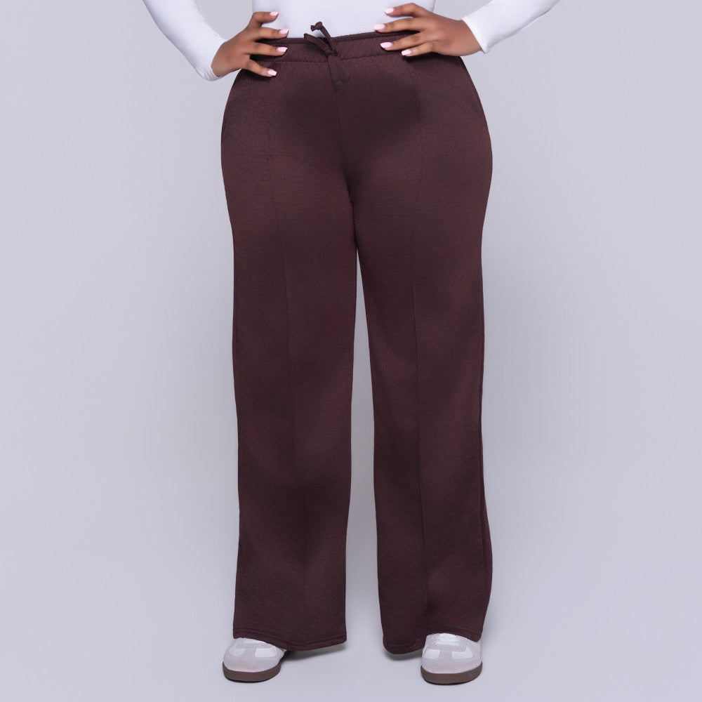 Chocolate Wide Leg Poly Terry Track Pants